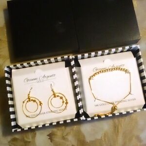 Sterling & 14 k gold hoop earrings & matching bracelet by Gianni Argenti